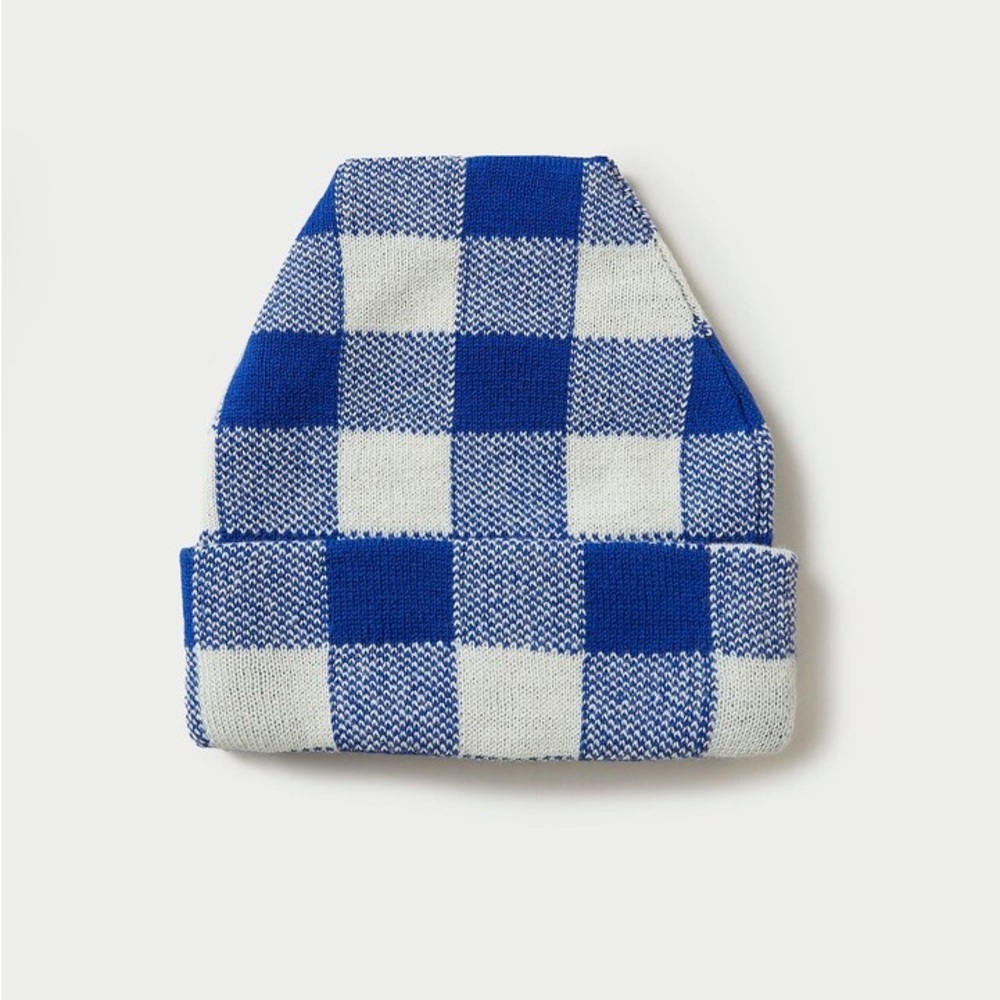 Loeffler Randall Bartlet Blue Checker Knit Beanie